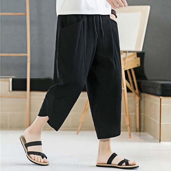 Buddha Stones Summer Men's Solid Color 7-8 Length Drawstring Pants With Pockets - image 9