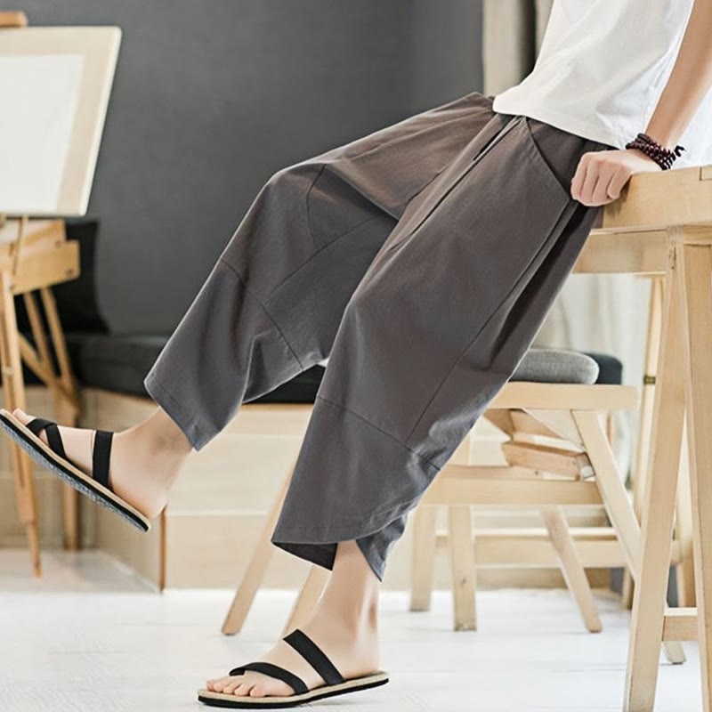 Buddha Stones Summer Men's Solid Color 7-8 Length Drawstring Pants With Pockets - image 19