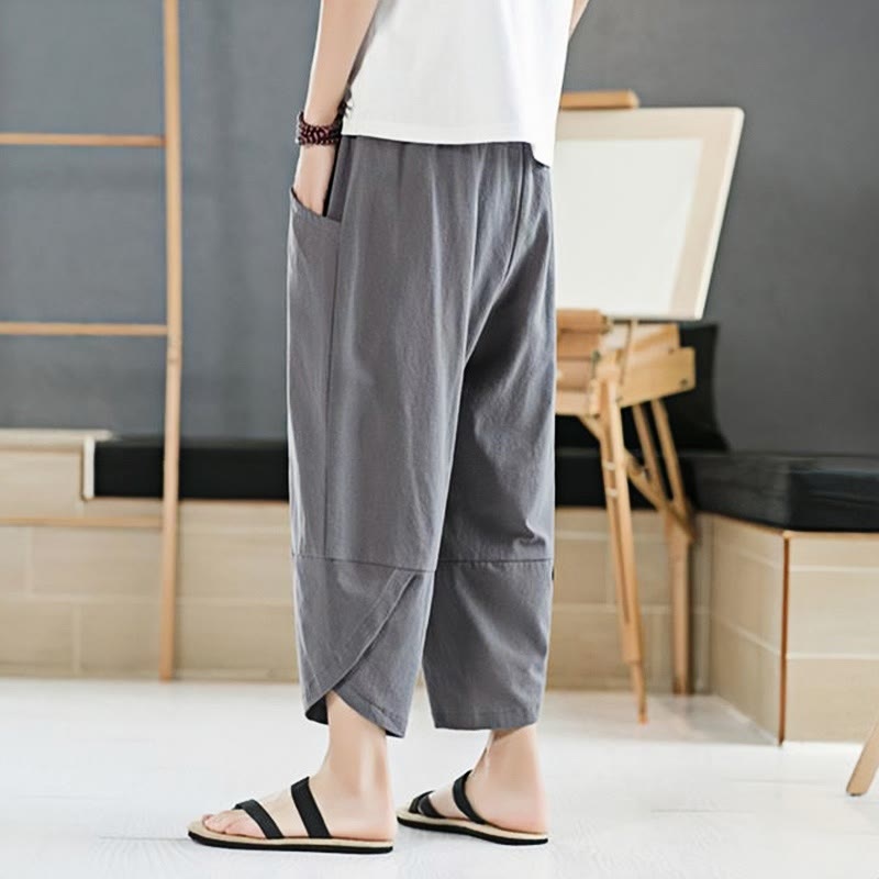 Buddha Stones Summer Men's Solid Color 7-8 Length Drawstring Pants With Pockets - image 15