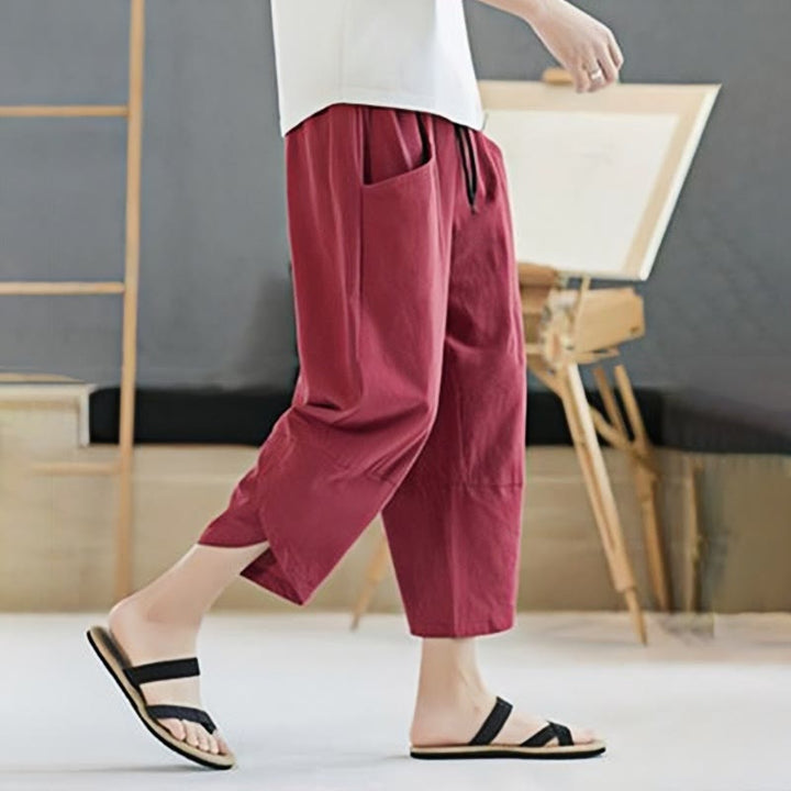 Buddha Stones Summer Men's Solid Color 7-8 Length Cotton Linen Drawstring Pants With Pockets - image 33