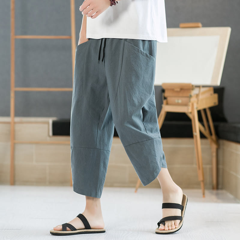 Buddha Stones Summer Men's Solid Color 7-8 Length Drawstring Pants With Pockets - LightSeaGreen - US/UK/AU46，EU56 (5XL) - image 0