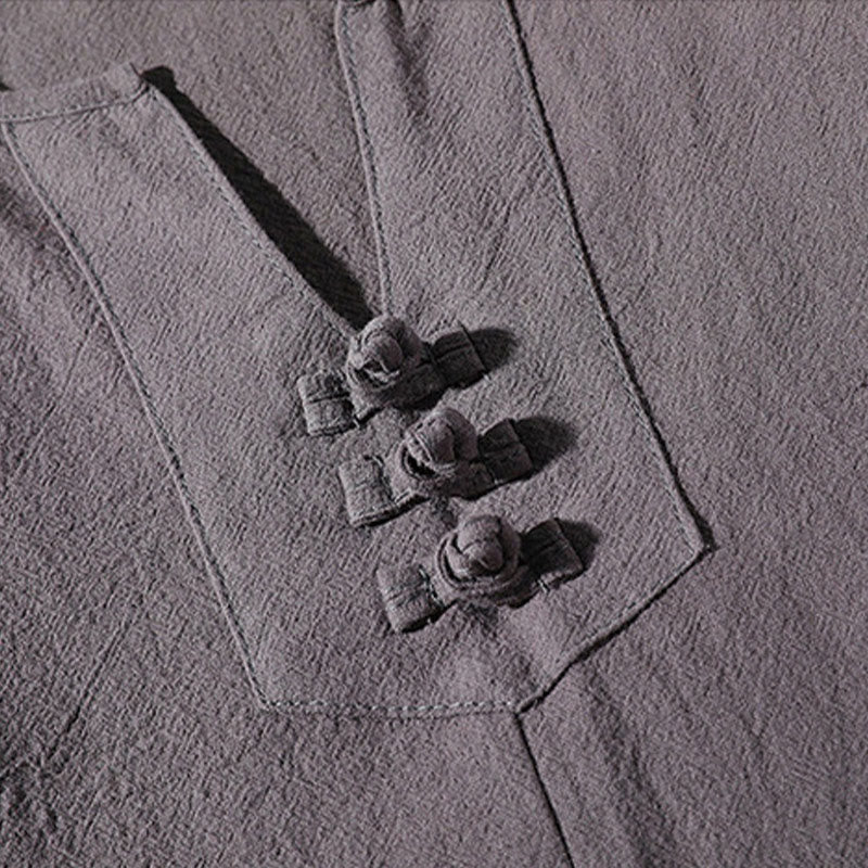 Buddha Stones 2Pcs Plain Notched Collar T-Shirt 7-8 Length Wide Leg Shorts With Pockets Cotton Linen Men's Meditation Cloth Set - image 6