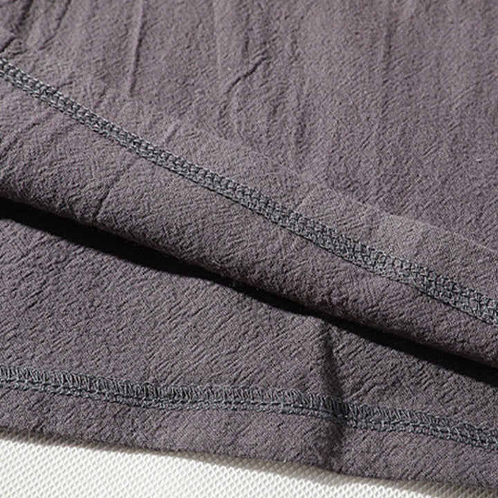 Buddha Stones 2Pcs Plain Notched Collar T-Shirt 7-8 Length Wide Leg Shorts With Pockets Cotton Linen Men's Meditation Cloth Set - image 11