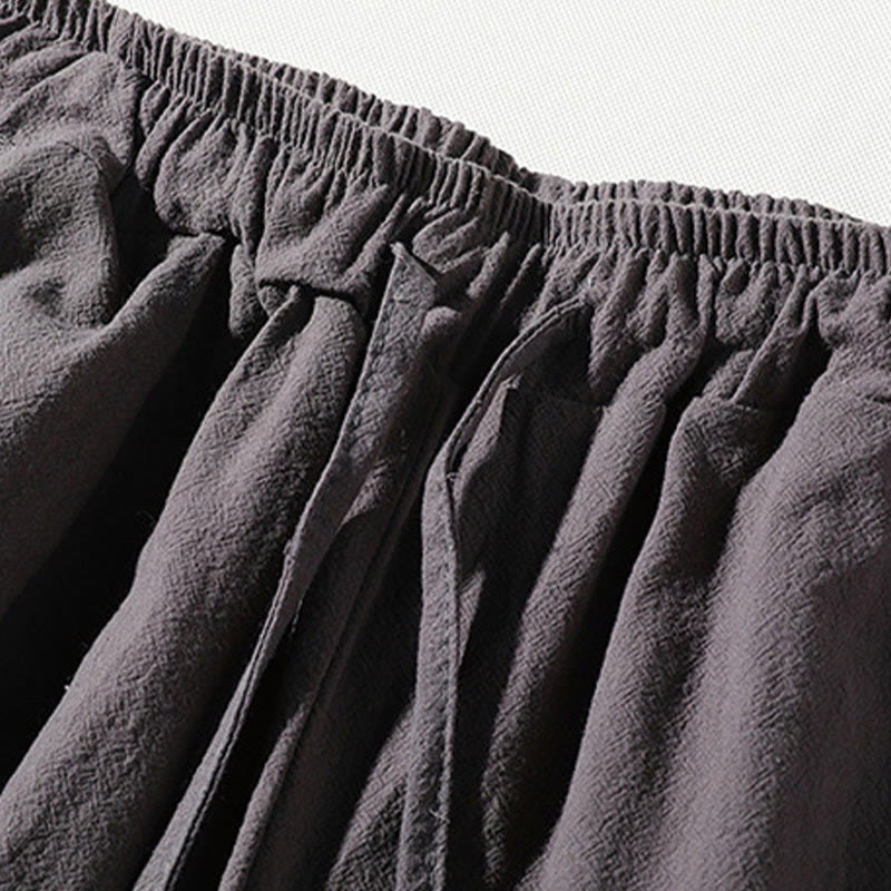 Buddha Stones 2Pcs Plain Notched Collar T-Shirt 7-8 Length Wide Leg Shorts With Pockets Cotton Linen Men's Meditation Cloth Set - image 12