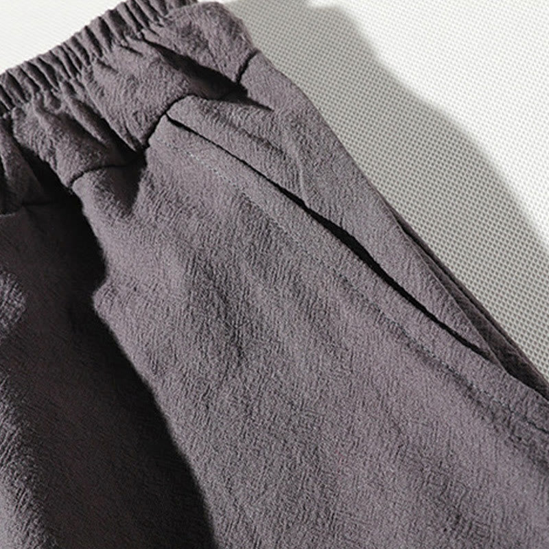 Buddha Stones 2Pcs Plain Notched Collar T-Shirt 7-8 Length Wide Leg Shorts With Pockets Cotton Linen Men's Meditation Cloth Set - image 13