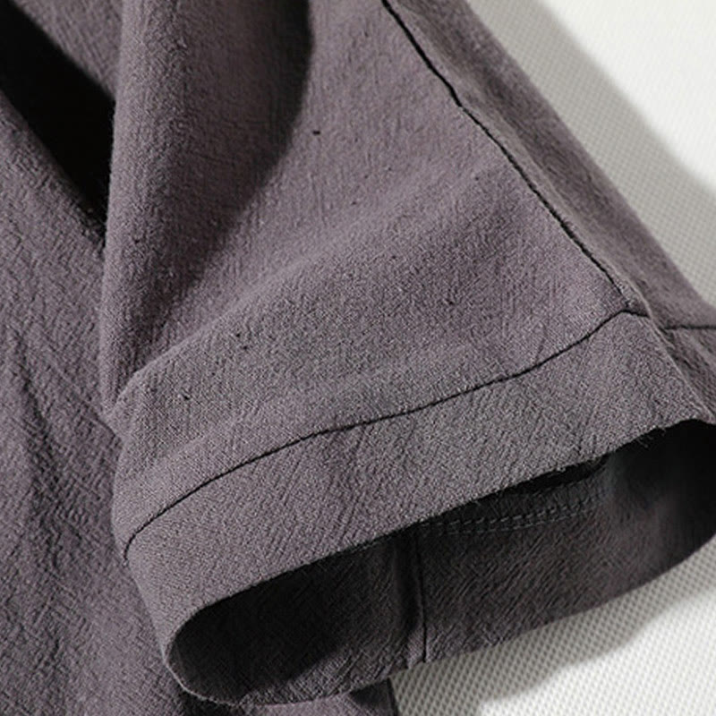 Buddha Stones 2Pcs Plain Notched Collar T-Shirt 7-8 Length Wide Leg Shorts With Pockets Cotton Linen Men's Meditation Cloth Set - image 7