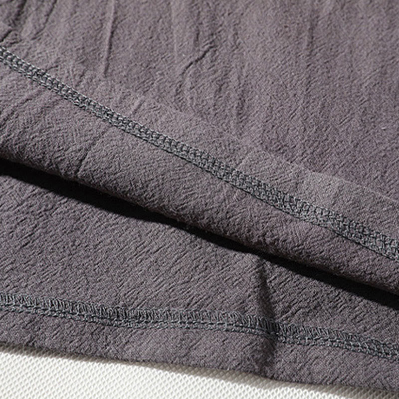 Buddha Stones 2Pcs Plain Notched Collar T-Shirt Wide Leg Shorts With Pockets Men's Meditation Cloth Set - image 11