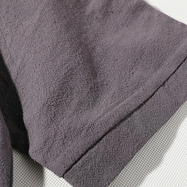 Buddha Stones 2Pcs Plain Notched Collar T-Shirt 7-8 Length Wide Leg Shorts With Pockets Cotton Linen Men's Meditation Cloth Set - image 8