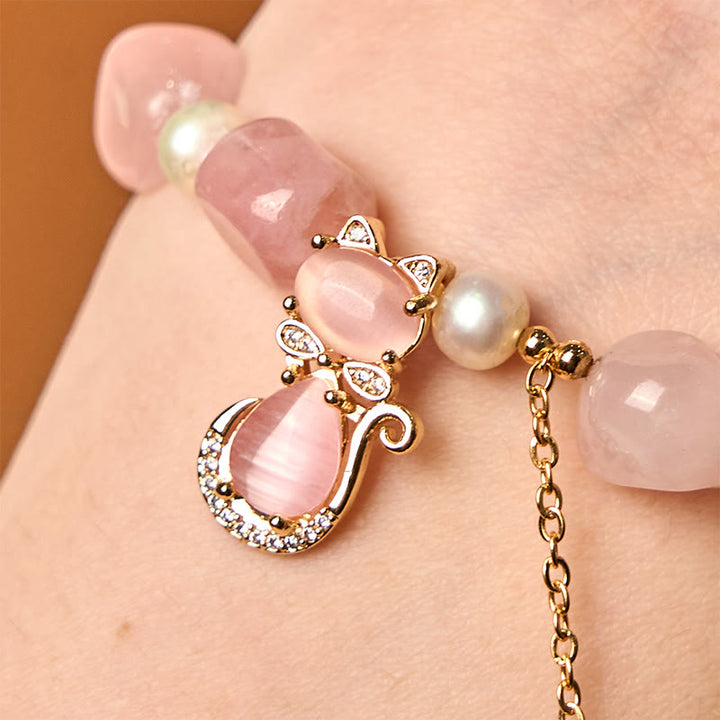 Buddha Stones Natural Strawberry Quartz Pearl Cat Positive Bracelet - image 2