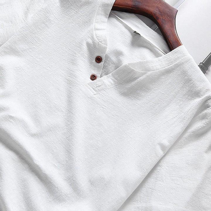 Buddha Stones Casual 2Pcs Plain Sleeve T-Shirt Shorts With Pockets Cotton Linen Men's Meditation Cloth Set - image 2