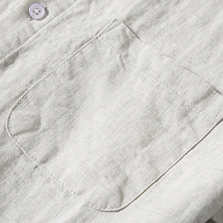 Buddha Stones Summer Casual Pure Color Button Cotton Men's Short Sleeve Shirt WIth Pocket - image 3