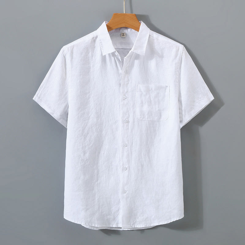 Buddha Stones Summer Casual Pure Color Button Cotton Men's Short Sleeve Shirt WIth Pocket - White - US/UK/AU42，EU52 (4XL) - image 4