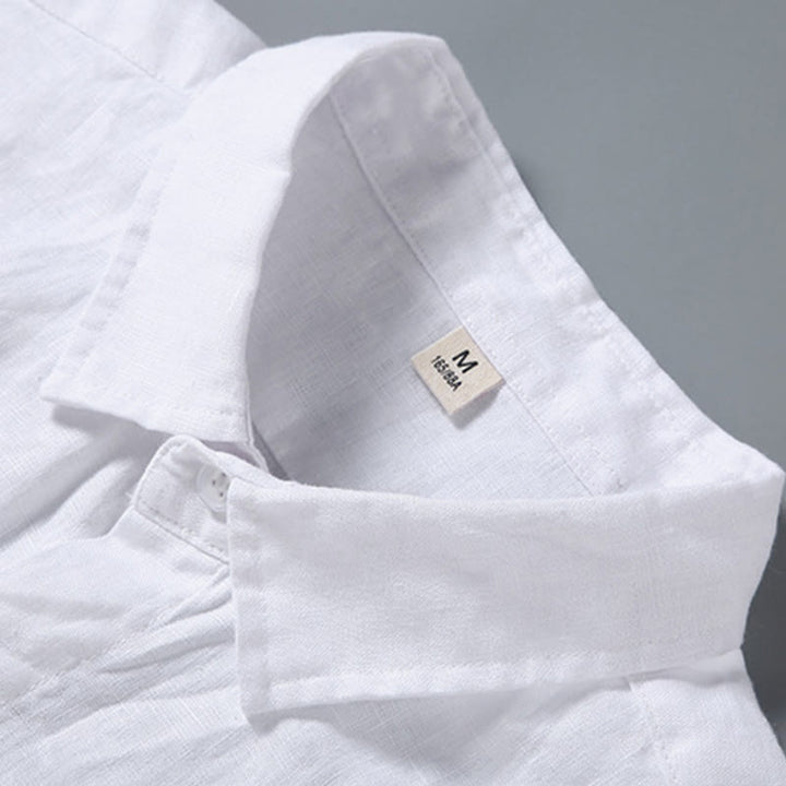 Buddha Stones Summer Casual Pure Color Button Cotton Men's Short Sleeve Shirt WIth Pocket - image 6