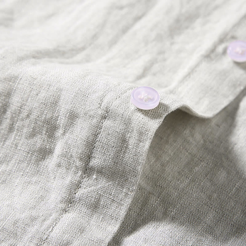 Buddha Stones Summer Casual Pure Color Button Cotton Men's Short Sleeve Shirt WIth Pocket - image 1