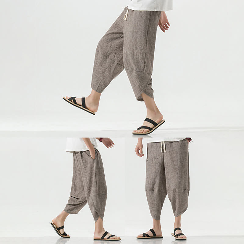 Buddha Stones Plain Simple Design Drawstring 7-8 Length Linen Men's Harem Pants With Pockets - image 39