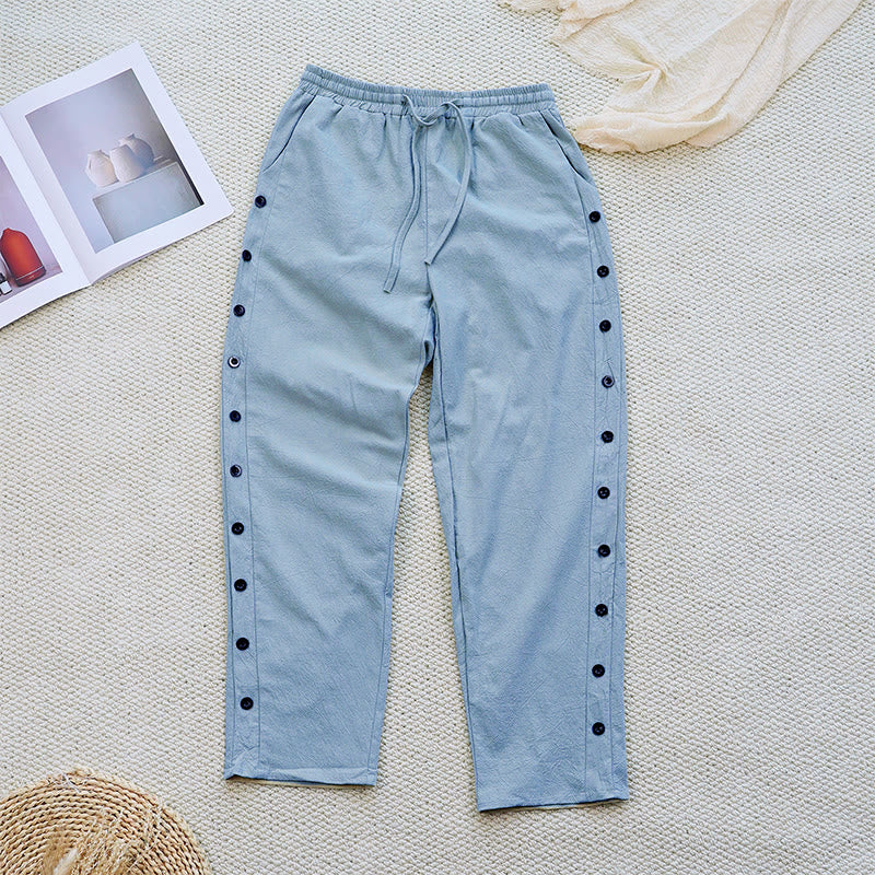 Buddha Stones Summer Plain Patchwork Design Drawstring Cotton Linen Women's Pants With Pockets - image 17