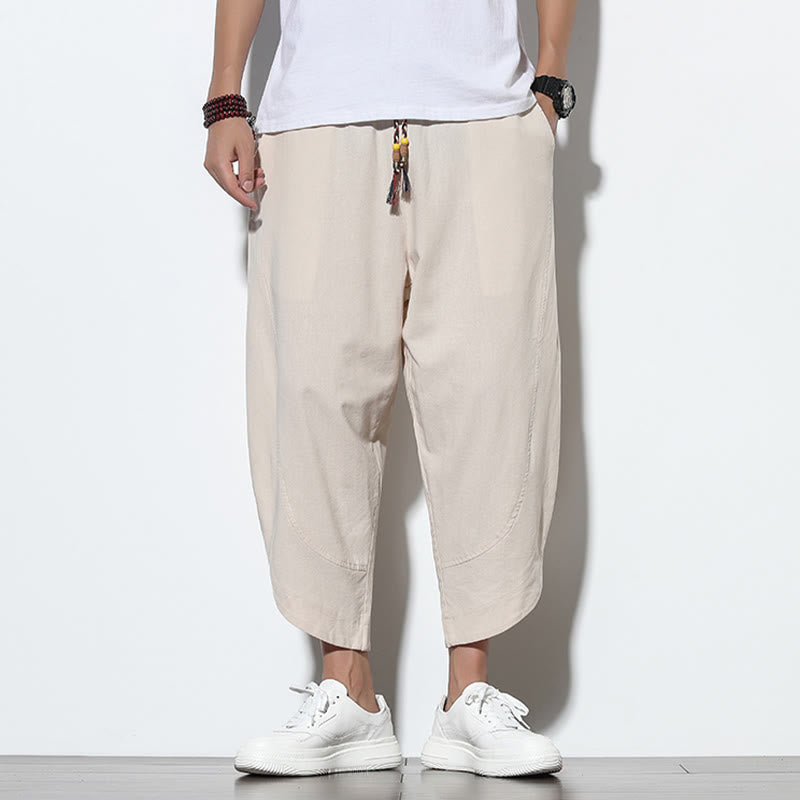 Buddha Stones Casual Summer Drawstring 7-8 Length Linen Men's Harem Pants With Pockets - image 10