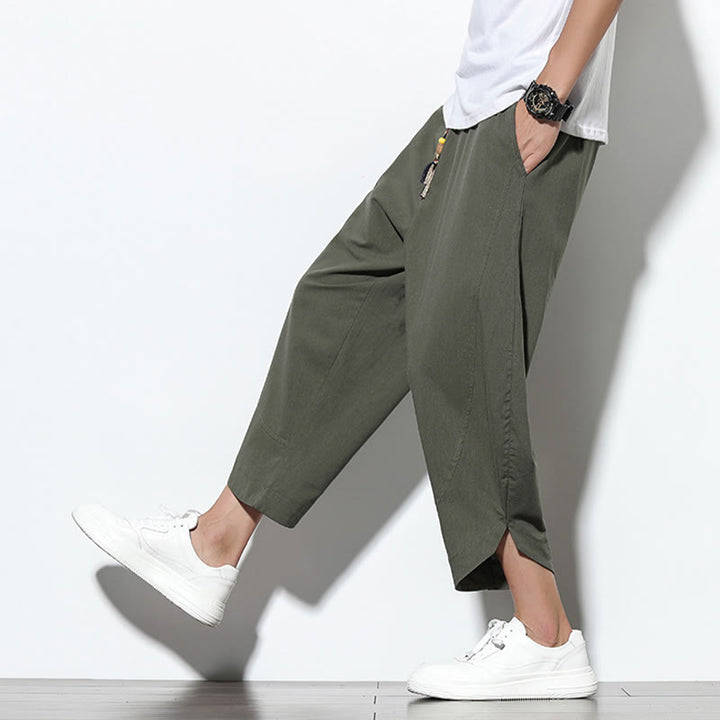 Buddha Stones Casual Summer Drawstring 7-8 Length Linen Men's Harem Pants With Pockets - image 37