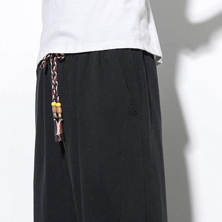 Buddha Stones Casual Summer Drawstring 7-8 Length Linen Men's Harem Pants With Pockets - image 28