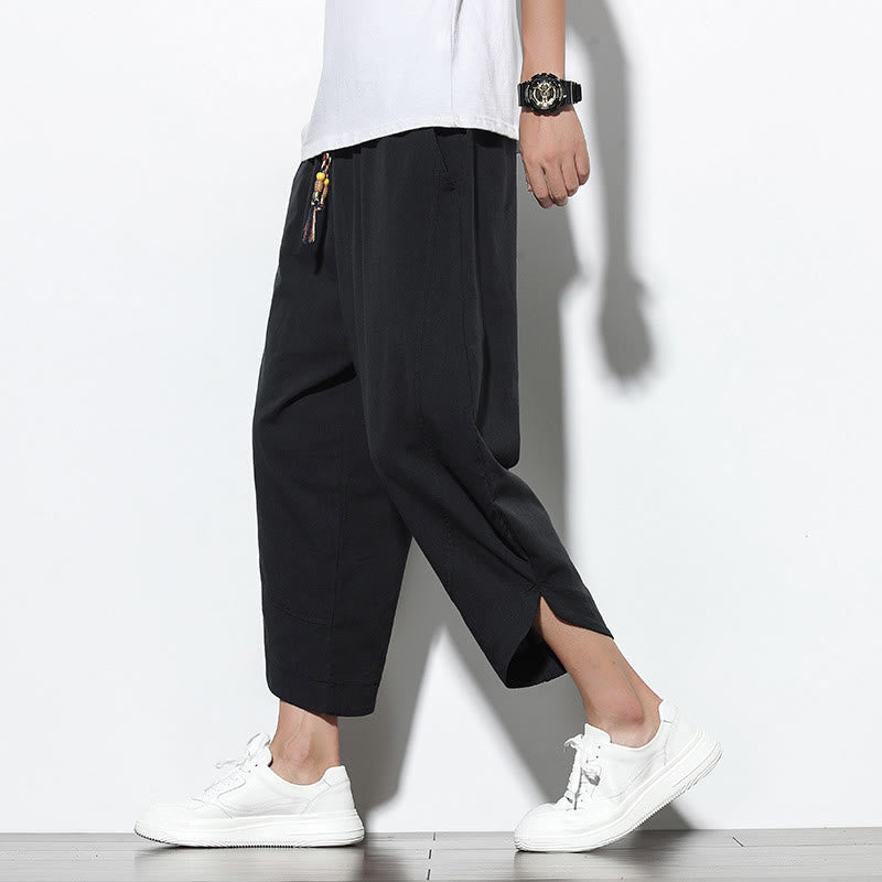 Buddha Stones Casual Summer Drawstring 7-8 Length Linen Men's Harem Pants With Pockets - Black - US/UK/AU46，EU56 (5XL) - image 17