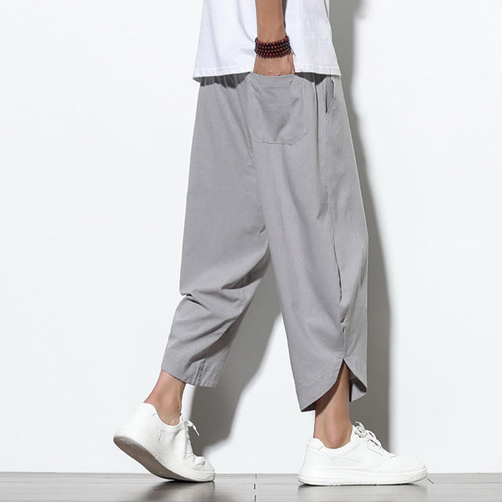 Buddha Stones Casual Summer Drawstring 7-8 Length Linen Men's Harem Pants With Pockets - image 3