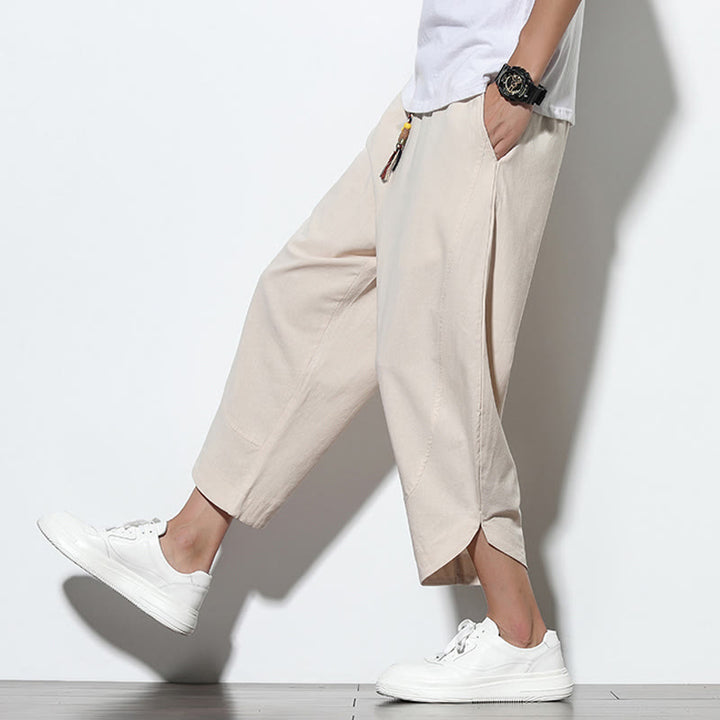 Buddha Stones Casual Summer Drawstring 7-8 Length Linen Men's Harem Pants With Pockets - image 16