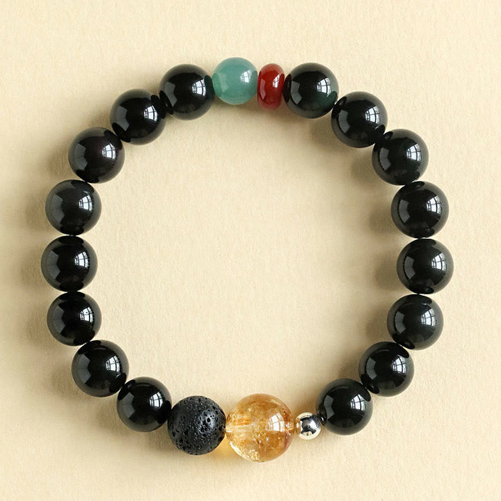 Buddha Stones Natural Black Obsidian Beads Strength Fulfillment Bracelet - image 1