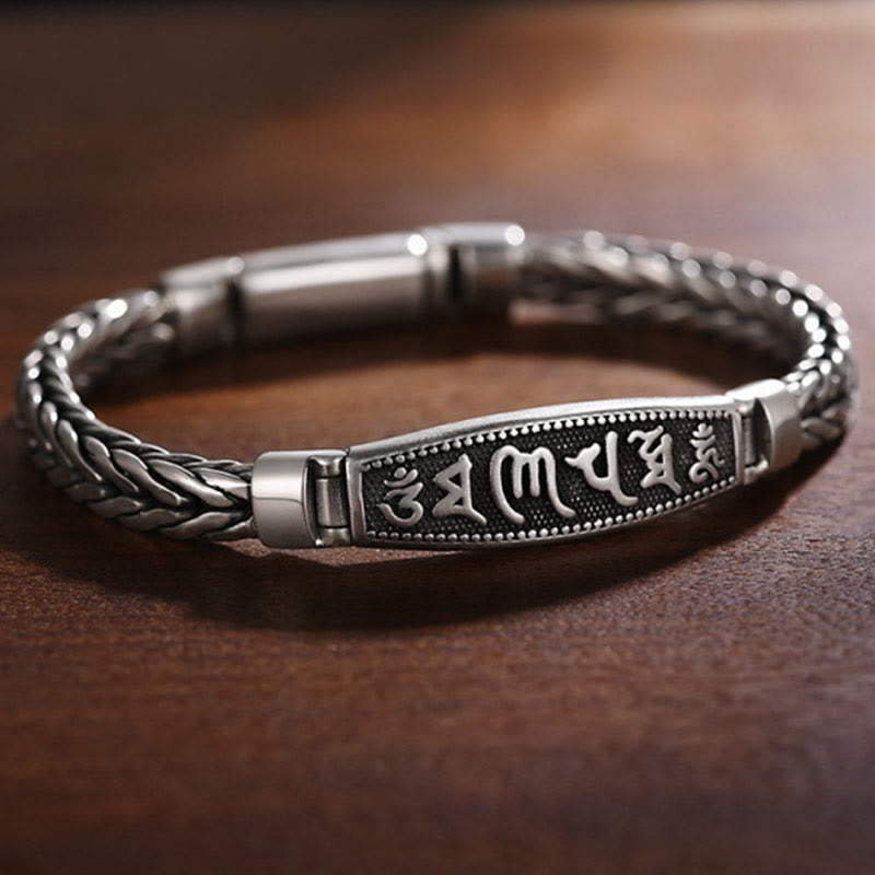 Buddha Stones Tibetan Copper Weave Om Mani Padme Hum Relief Vajra Peace Metal Bracelet - image 1