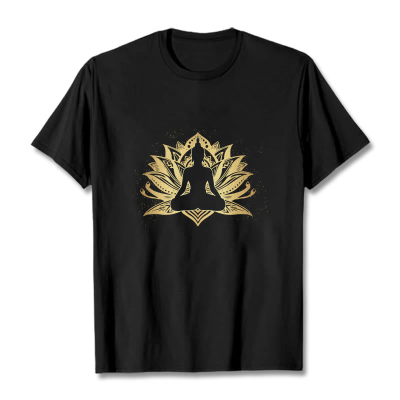 Buddha Stones Golden Lotus Meditation Buddha Tee T-shirt - Black - 2XL - image 0