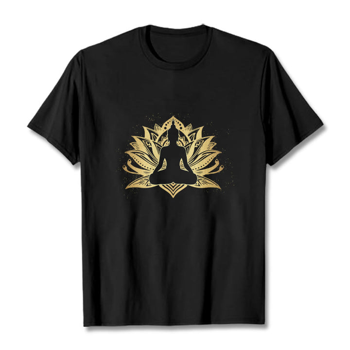 Buddha Stones Golden Lotus Meditation Buddha Tee T-shirt - Black - 2XL - image 0