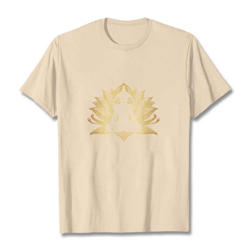 Buddha Stones Golden Lotus Meditation Buddha Tee T-shirt - Bisque - 2XL - image 8