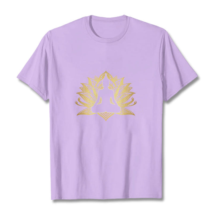 Buddha Stones Golden Lotus Meditation Buddha Tee T-shirt - Plum - 2XL - image 16