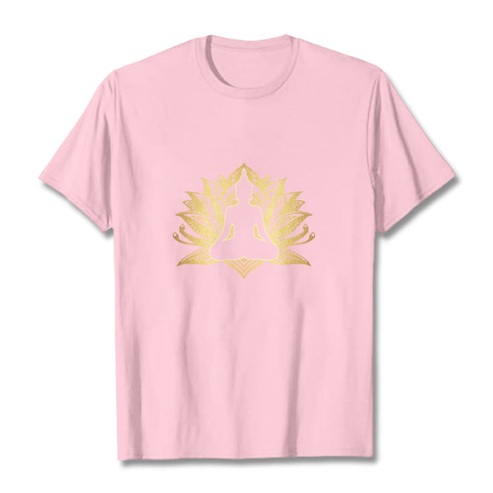 Buddha Stones Golden Lotus Meditation Buddha Tee T-shirt - LightPink - 2XL - image 12