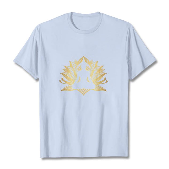Buddha Stones Golden Lotus Meditation Buddha Tee T-shirt - LightCyan - 2XL - image 18