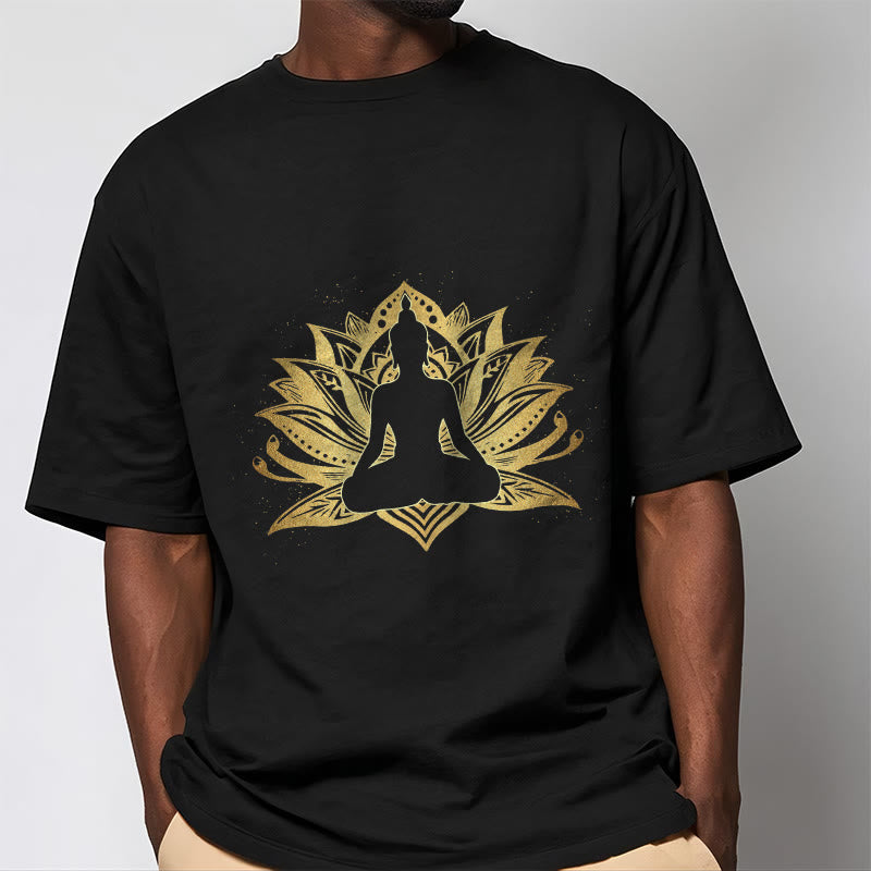 Buddha Stones Golden Lotus Meditation Buddha Tee T-shirt - image 1