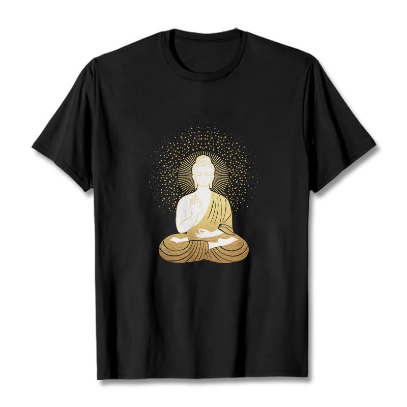 Buddha Stones Golden Meditation Buddha With Golden Aura Tee T-shirt - Black - 2XL - image 3