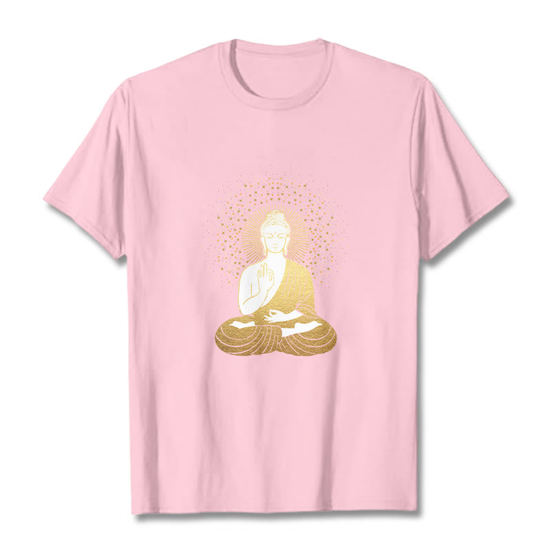 Buddha Stones Golden Meditation Buddha With Golden Aura Tee T-shirt - LightPink - 2XL - image 12