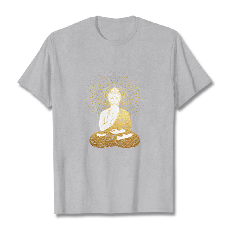 Buddha Stones Golden Meditation Buddha With Golden Aura Tee T-shirt - LightGrey - 2XL - image 19