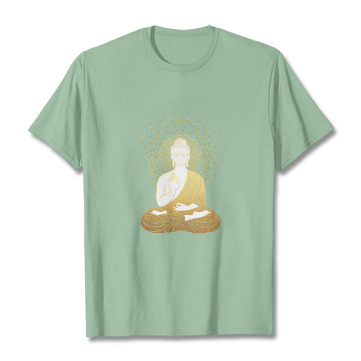 Buddha Stones Golden Meditation Buddha With Golden Aura Tee T-shirt - PaleGreen - 2XL - image 14