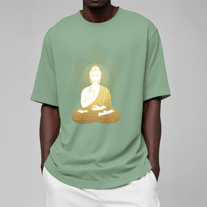 Buddha Stones Golden Meditation Buddha With Golden Aura Tee T-shirt - image 15