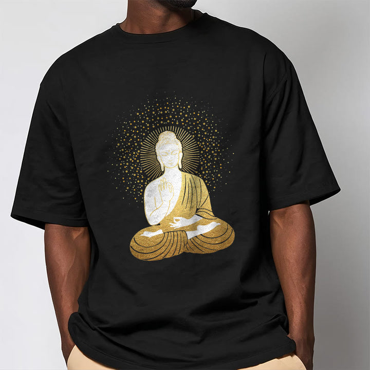 Buddha Stones Golden Meditation Buddha With Golden Aura Tee T-shirt - image 4