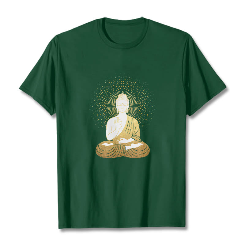 Buddha Stones Golden Meditation Buddha With Golden Aura Tee T-shirt - ForestGreen - 2XL - image 0