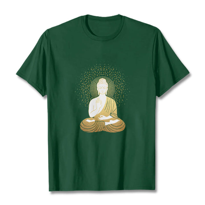 Buddha Stones Golden Meditation Buddha With Golden Aura Tee T-shirt - ForestGreen - 2XL - image 0