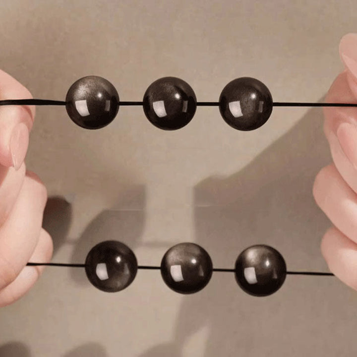 Buddha Stones Natural Silver Sheen Obsidian Om Mani Padme Hum Protection Bracelet - image 18