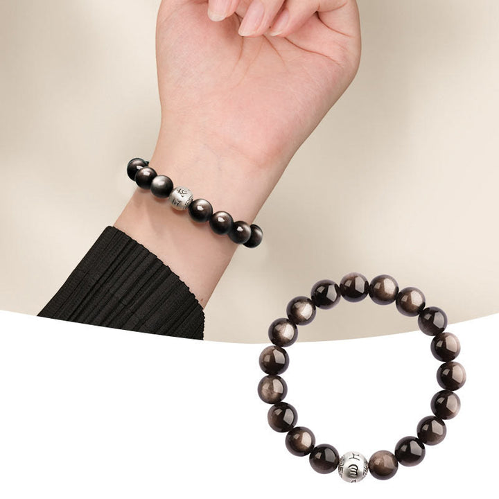 Buddha Stones Natural Silver Sheen Obsidian Om Mani Padme Hum Protection Bracelet - 10mm - image 9