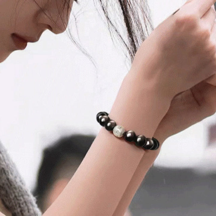 Buddha Stones Natural Silver Sheen Obsidian Om Mani Padme Hum Protection Bracelet - image 13