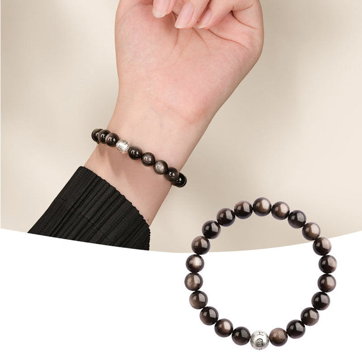 Buddha Stones Natural Silver Sheen Obsidian Om Mani Padme Hum Protection Bracelet - 8mm - image 8
