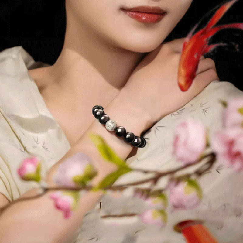 Buddha Stones Natural Silver Sheen Obsidian Om Mani Padme Hum Protection Bracelet - image 14