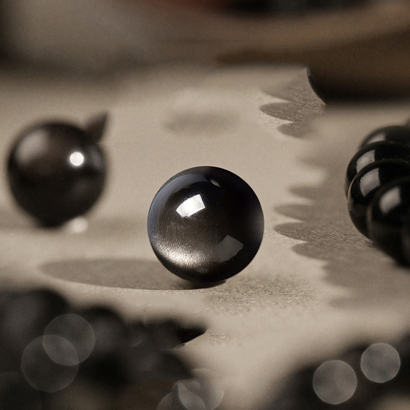 Buddha Stones Natural Silver Sheen Obsidian Om Mani Padme Hum Protection Bracelet - image 7