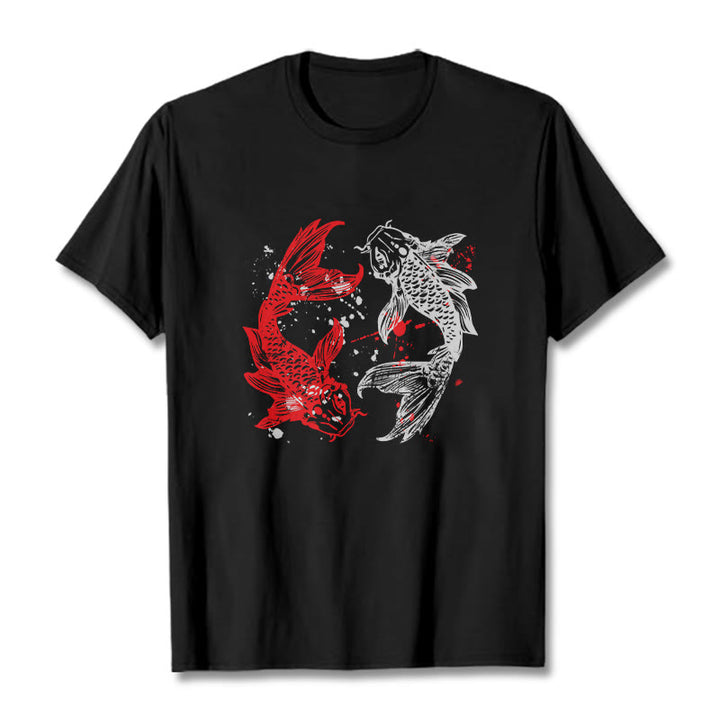 Buddha Stones Red Black Koi Fish Tee T-shirt - Black - 2XL - image 4